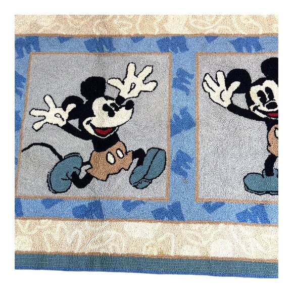 Vintage Disney Mickey Mouse Rug Wall Hanging Blue Beige 28x63 Area Carpet READ - Picture 2 of 6